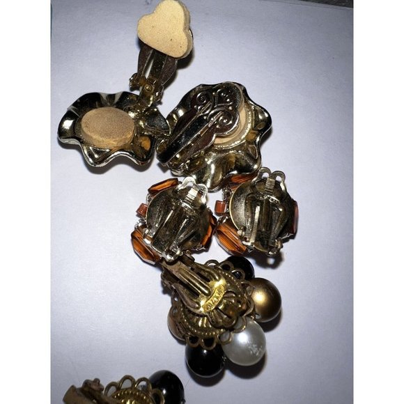 Vintage Bead Pearl Cluster Clip On Earrings 1" Estate Costume Jewelry button - Picture 4 of 8